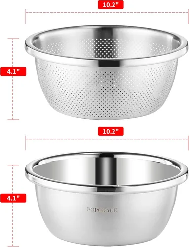 Miniatura 8 de Colador de Acero Inoxidable 304 de 2QT Colador Microporoso y Tazón de Mezcla para Cocina, Colador de Arroz con Cuenco de Lavado para Colar Pasta