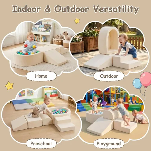 Miniatura 6 de Tiita Juego de bloques de espuma para escalar con pequeña piscina de bolas para bebé, juego de 5 piezas para gatear y escalar - Escalador suave