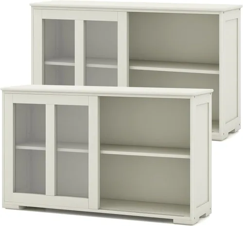 Miniatura 11 de Costzon Aparador Buffet Mueble, Gabinete de Almacenamiento de Cocina de Madera con Estante Ajustable, Puertas Corredizas de Vidrio, Mueble de Puerta
