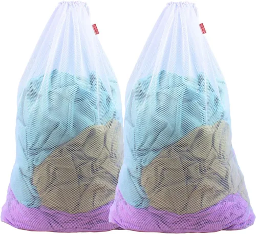 Miniatura 11 de Paquete de 2 bolsas de malla para lavandería, 23 x 35 pulgadas, bolsas de malla resistentes con cierre de cordón para residentes universitarios