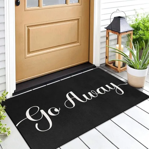 Miniatura 2 de Arttown Tapete para puerta con texto en inglés «Go Away», de 17 x 30 pulgadas, divertido tapete de bienvenida negro decorativo para el hogar, parte