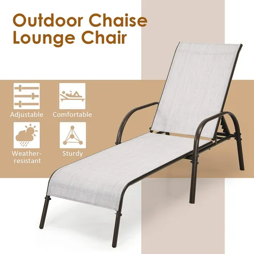 Miniatura 8 de Tangkula Sillón para exteriores, tumbona de patio con respaldo ajustable, sillón reclinable para piscina exterior con marco de acero resistente