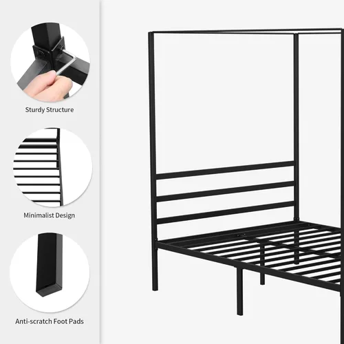 Miniatura 4 de YITAHOME Marco de cama de metal con dosel de cuatro pósteres, plataforma de cama de 14 pulgadas con cabecera incorporada, soporte de colchón