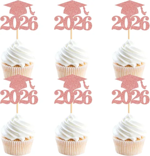 Miniatura 13 de Ercadio 36 piezas de tapa de graduación dorada con purpurina 2026 para magdalenas de clase de 2026, para preescolar, escuela secundaria, diploma