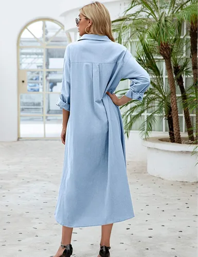 Miniatura 6 de Sopliagon - Vestido de algodón y lino para mujer estilo casual suelto vestido largo