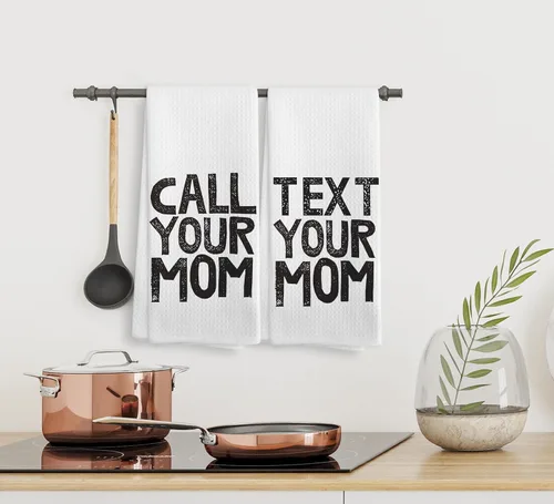 Miniatura 5 de Juego de 2 toallas de baño con texto en inglés "Call Your Mom" con texto en inglés "Call Your Mom", para dormitorio universitario, regalos de Blanco
