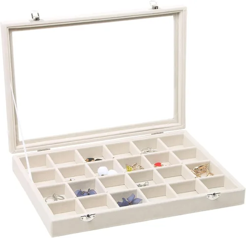 Stratalife Organizador de joyas con tapa, exhibidor transparente, organizador grande de aretes, caja de almacenamiento de terciopelo para aretes,