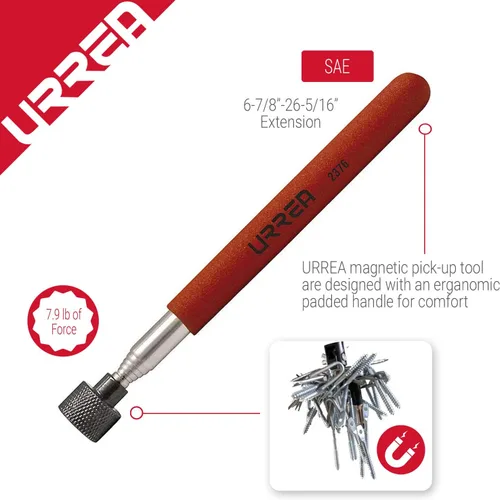 Miniatura 2 de URREA Herramienta telescópica de recogida – 26-5/16 pulgadas de extensión magnética con capacidad de elevación de 7.9 libras y mandíbulas