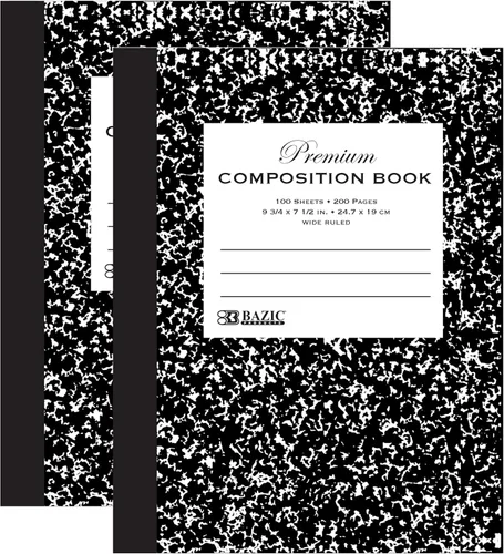 Miniatura 9 de BAZIC Products Libro de composición con rayas anchas de 100 hojas, cuaderno de mármol negro de alta calidad, cuaderno de escritura con forro