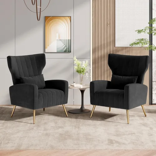 Miniatura 24 de Nalupatio Sillas decorativas de terciopelo, moderno sillón con respaldo alto con almohada lumbar, sillón tapizado de respaldo alto con patas de Beige