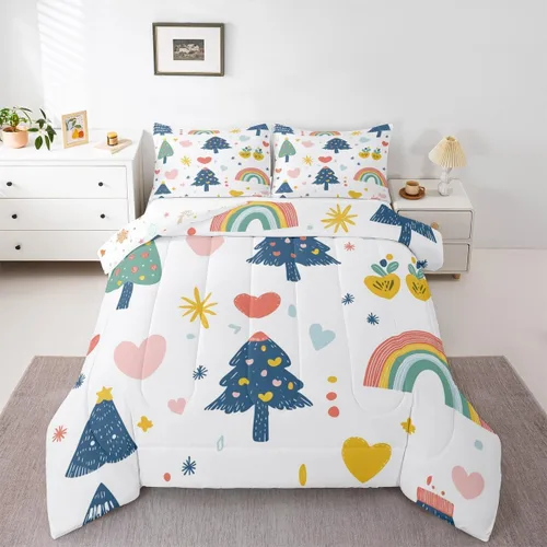 Miniatura 14 de Erosebridal Juego de edredón de Feliz Navidad, tamaño individual, divertido edredón de Papá Noel para niños y niñas, edredón de plumón de pingüino