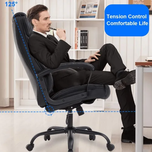 Miniatura 7 de Silla de oficina grande y alta, asiento ancho de 500 libras, silla de escritorio ergonómica con brazos de apoyo lumbar, respaldo alto, silla