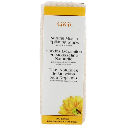 Tiras de cera GiGi para depilación/depilación del cabello, muselina natural pequeña, 100 tiras depiladoras