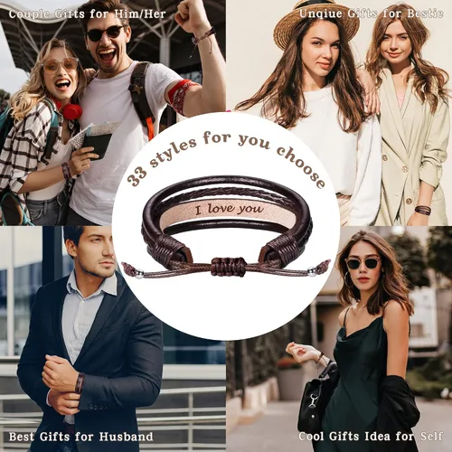 Miniatura 4 de Regalos del día del padre para papá, marido, pulsera de cuero para hombres, él, novio, hijo, ajustable, marrón, pulsera de cuero para hombre