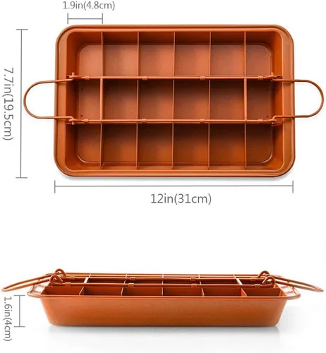 Miniatura 2 de L-Lei Sartenes antiadherentes para brownie con divisores, bandeja para hornear brownie de 18 celosías, utensilios para hornear al horno, molde