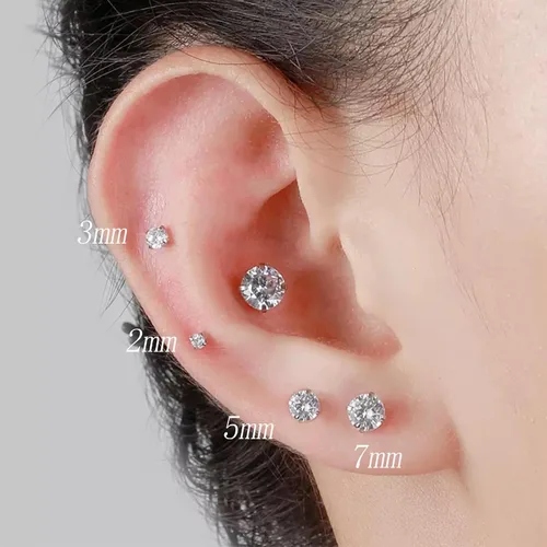 Miniatura 2 de SmileBelle 2 pares de aretes de perlas, aretes de titanio con parte trasera plana, rellenos de calcetín para mujer, aretes hipoalergénicos
