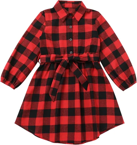 Miniatura 4 de AWIBMK Trajes familiares a juego para Navidad, color verde y rojo, a cuadros, vestidos para mamá e hija, otoño, invierno, Navidad, trajes familiares