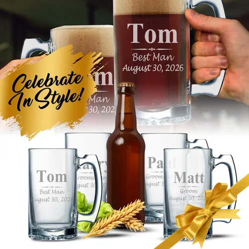 Miniatura 2 de My Personal Memories Juego de 3, juego de 5 juegos de 7 y más vasos de cerveza personalizados para padrinos de boda, grabado personalizado, tazas