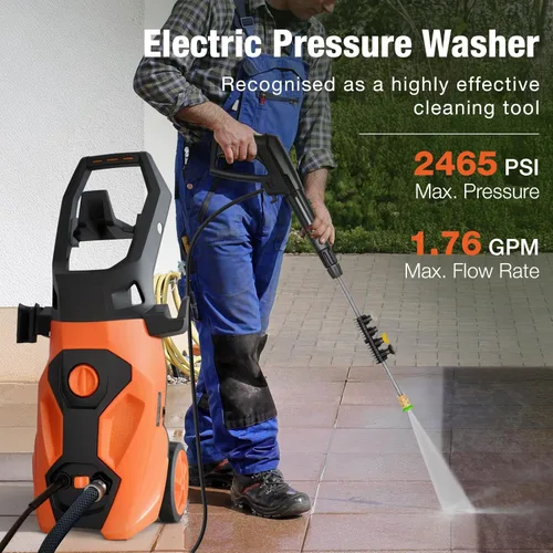 Miniatura 10 de BILT HARD 1.76 GPM 2300 PSI Limpiador a presión eléctrico, motor potente con vara de acero inoxidable, 4 boquillas de pulverización, tanque
