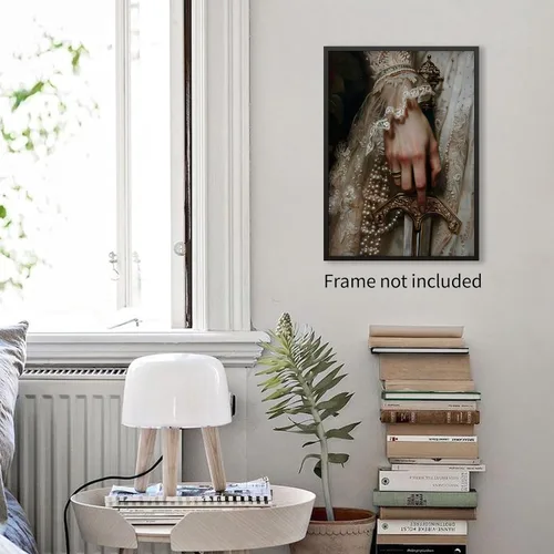 Miniatura 5 de WLZWD Póster victoriano oscuro Moody retro antiguo gótico, arte de pared vintage con encaje de mano sosteniendo espada, pintura en lienzo para Funky