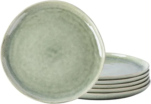 Miniatura 10 de AmorArc Juego de 6 platos llanos de cerámica de 10.5 pulgadas, hechos a mano, esmalte reactivo, juego de vajilla grande de forma rústica para Blanco