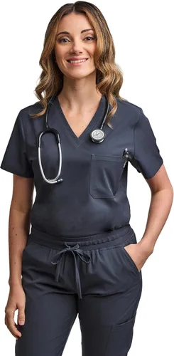 Miniatura 3 de Green Town Conjunto de ropa quirúrgica para mujer, pantalón deportivo y parte superior con cuello en V, 5 bolsillos, cintura de yoga, uniforme