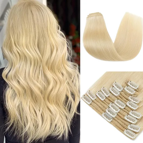 Miniatura 7 de 10 –22 pulgadas doble trama extensiones de cabello 100% humano clip en de trama Grado 7 a calidad Grueso Largo Suave Sedoso recta 8pcs 18 Clips