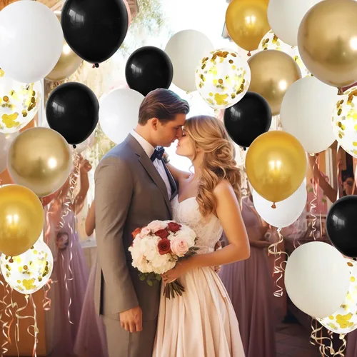 Miniatura 8 de Dagelar Globos de color negro, dorado y beige, 60 globos de arena negra dorada y blanca, globos de fiesta con confeti dorado metálico