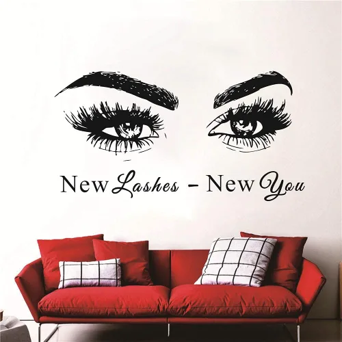 Miniatura 8 de Adhesivo para pared de ojos para decoración de interiores del hogar, pestañas de salón de belleza, pestañas para pared, calcomanía de cejas