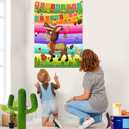 Miniatura 6 de NEBURORA Pin The Tail on The Donkey Juego de burro mexicano con 24 colas para fiesta del Cinco de Mayo, fiesta mexicana, fiesta temática de taco