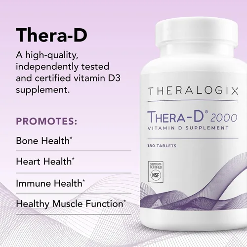 Miniatura 4 de Theralogix Thera-D 2000 Suplemento de vitamina D - 2,000 UI (50 mcg) Tabletas de vitamina D3 - Suministro para 180 días - Suplemento de apoyo
