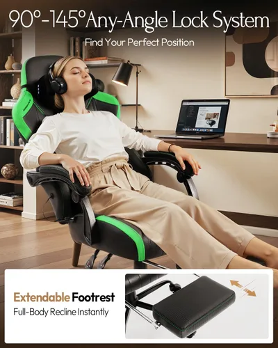 Miniatura 7 de Dowinx Silla de videojuegos para videojuegos con masaje de cuello Shiatsu y soporte lumbar para el hogar, oficina, respaldo alto, reclinable, altura