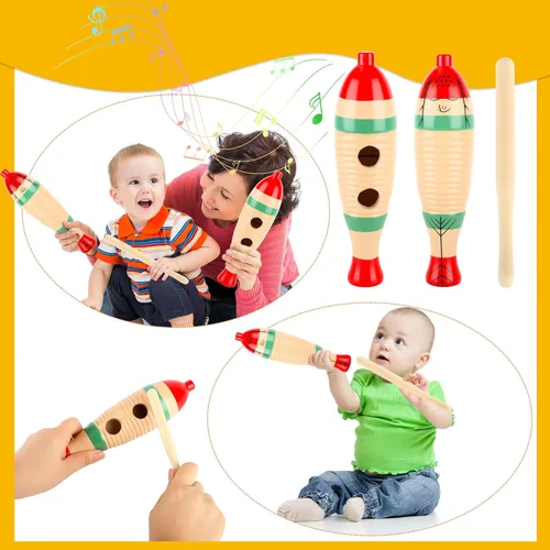 Miniatura 3 de 8 juegos de madera Guiro Instrumento Pez en forma con raspador Colorido Latino Percusión Musical con Palos de Ritmo Música Aprendizaje Temprano