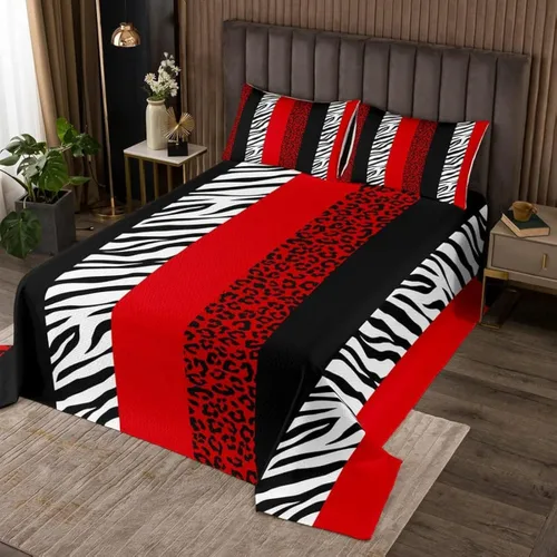 Miniatura 28 de Juego de colcha con lazo para niños, tamaño individual, diseño de cebra y leopardo con purpurina, decoración de habitación para niñas y mujeres