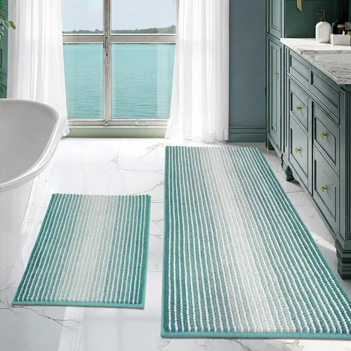 Miniatura 123 de Juegos de Alfombras y Tapetes para Baño, Juego de Alfombra de Baño de Felpilla Gruesa Absorbente de 2 Piezas Antideslizante, Tapetes Suaves