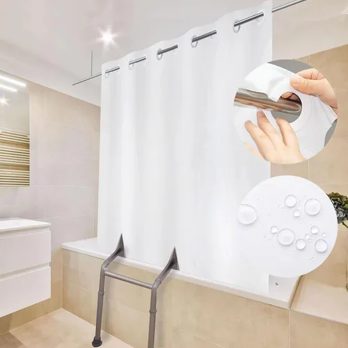 Cortina de ducha dividida blanca para bancos de transferencia de baño, tela de poliéster, paño opaco, sin ganchos, 71 x 71 pulgadas