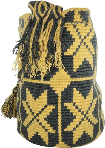 Miniatura 4 de Bolso Wayuu hecho a mano colombiano con diseño de camello y multicolor, Gris Amarillo, Bolso hecho a mano Wayuu