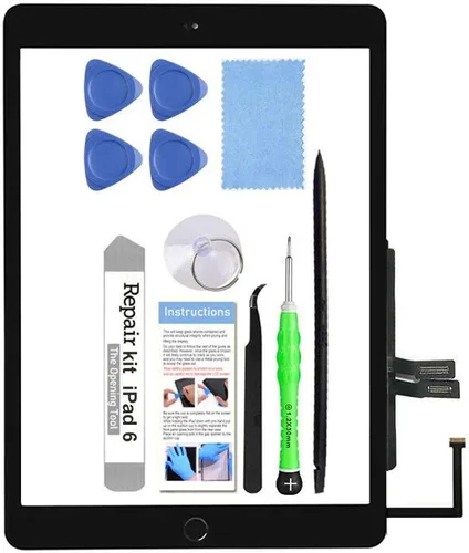 Para iPad 6 (6ª generación 2018) A1893 A1954 Reemplazo de pantalla de cristal táctil digitalizador Kit de reparación con botón de inicio y Negro