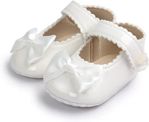 Miniatura 2 de Fire Frog Baby Girls Mary Jane Burnish Pu Leather Bowknot Pincess Prewalker Christening Baptism Crib Shoes