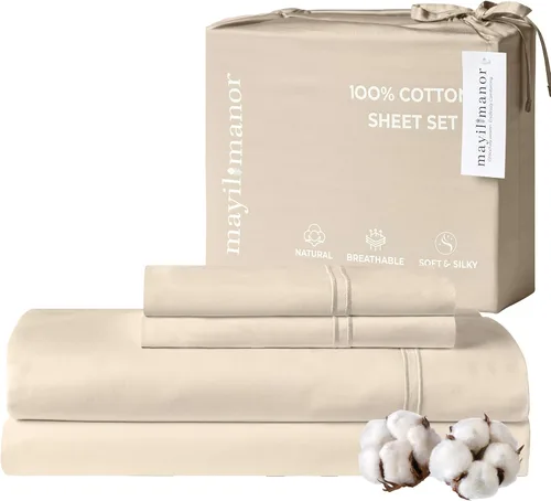 Miniatura 34 de Sábanas de Cama de Algodón 100% Natural Juego de Sábanas Cal King de Tejido Satén de Una Sola Capa 500 TC Ropa de Cama Sólida Transpirable e