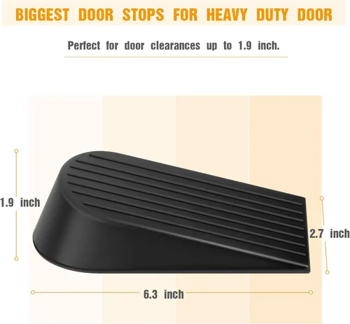Miniatura 2 de Crosize Tope de Puerta Negro Extra Grande, Alto 1.9 Pulgadas, Tope de Puerta Grande para Piso de Goma, Cuña Tope de Puerta, Espacios de Puerta