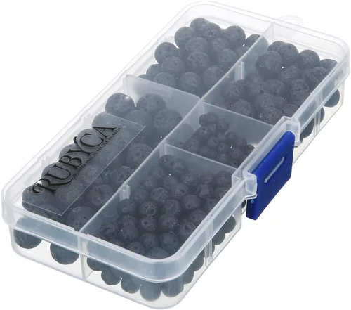 Miniatura 3 de RUBYCA Natural negro lava piedras preciosas redondas sueltas cuentas organizador caja de plástico fabricación de joyas mezcla tamaños