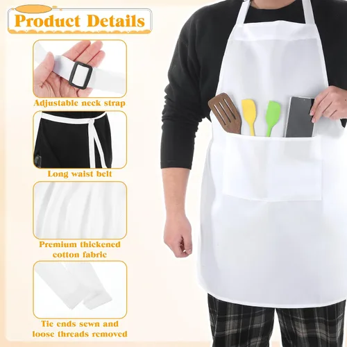 Miniatura 2 de Tucnoeu Sombrero de chef blanco y delantal para hombres y mujeres, disfraz de chef con 2 bolsillos, disfraz de chef para adultos para cocina