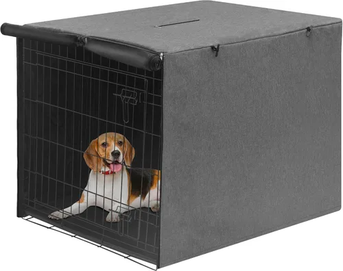Miniatura 12 de Deblue Cubierta para Jaula de Perro Interior Gris, Cubiertas de Jaula para Mascotas de Poliéster con Privacidad Ajuste Universal para Jaula