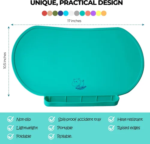 Miniatura 3 de Tapete individual de silicona para niños, Baby Mumbo, calidad alimentaria con bordes elevados únicos para la prevención de derrames, bandeja ligera