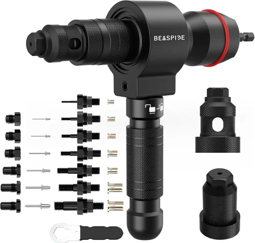 Beaspire Adaptador de pistola de remache eléctrica sin cable para taladro, kit de adaptador de tuerca de remache 2 en 1 con 7 mandriles métricos, y