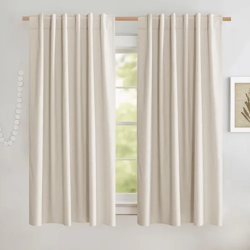 Miniatura 31 de NICETOWN Cortinas 100% opacas de 63 pulgadas de largo, 2 paneles de cortinas cortas con aislamiento térmico con forro para dormitorio, cortinas
