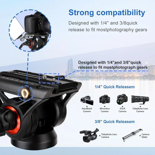 Miniatura 5 de COMAN - Trípode de video, trípode profesional resistente de 74 pulgadas con placa de liberación rápida y cabezal de fluido de 360°, soporte