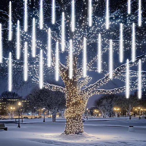 Miniatura 8 de FUNPENY - Luces de lluvia de lluvia de meteoritos, 288 luces LED, luces de Navidad con efecto de nieve, luz de Halloween al aire libre, luz