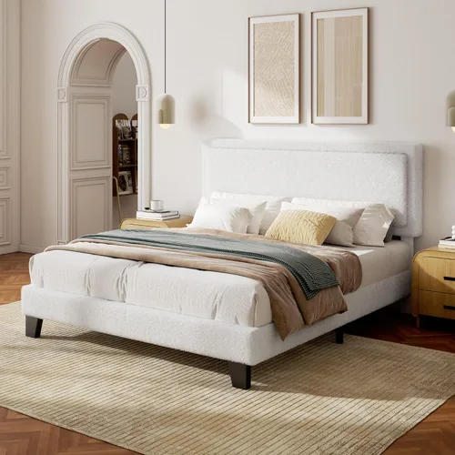 Miniatura 9 de Armazón de Cama Tamaño Completo con Cabecera Ajustable, Cama Plataforma Boucle Cloud con Listones de Madera, Base para Colchón, No Necesita Somier